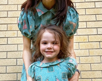 Matching Custom Mother's Day Dresses Puff Sleeved with Collar Sustainably Refashioned from Upcycled Textiles BYO or Select One of Mine