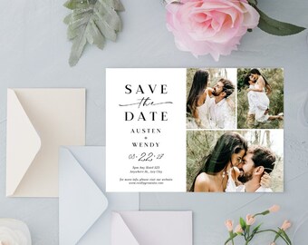 Cute Wedding Invitation Set, Photo Canva Wedding Template, Sweet Customizable Wedding Invite | Canva Save The Date Template Instant Download