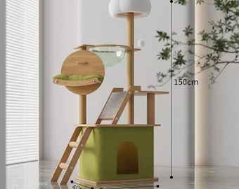 Cat Climbing Frame Luxury Integrated Large Cat Climbing Frame Transparent Space Module Multi layered Wooden Cat Nest Tree