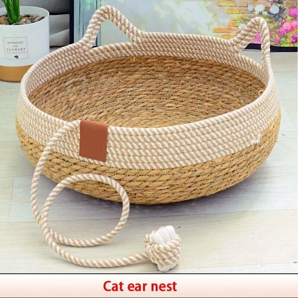 Summer Cat Bed Woven Removable Upholstery Sleeping House Cat Scratch Floor Rattan Wear-resistant Washable Cat Pet Supplie