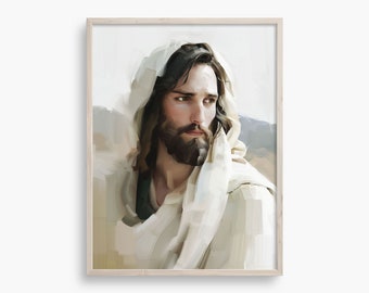 Tender Savior | Christian Art Prints | Christ Inspired Art Painting | Neutral Wall Art Decor | Printable Jesus Art Poster | Instant Download