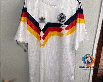 Maillot Allemagne rétro Coupe du monde 1988-1990 - Maillot de football Allemagne vintage - Maillot légendaire de la Coupe du monde Allemagne - Deutschland Trikot