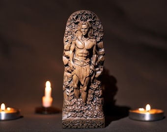 Estatua de Cernunnos Cernun Dios con cuernos Dios celta Dios pagano Wiccan Wicca Altar Druida Brujería Gaélico Cernunnos Figura celta Mitología irlandesa