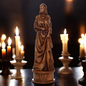 Sif Norse Pagan Goddess Statue for Asatru Altar Kit and Heathen Ritual Norse Pagan Decor Wood Carving Statue Sif Statue Viking Statue Pagan