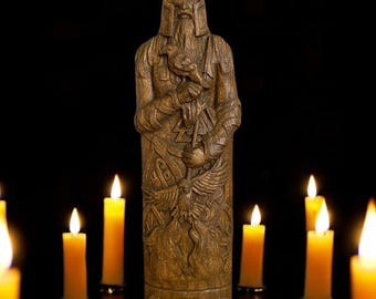Wooden Figurine Odin Scandinavian God Wood Carving Altar Heathen God Wooden Sculpture Hand Carved Scandinavian Gifts Odin Altar Wuotan Wodan