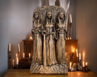 Norns Wood Statue Art Deco Norse Pagan Goddess Hand Carved Wood Carved Statue Goddess Statue Asatru Altar Viking Norse Triple Goddess Statue