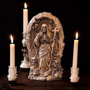 Holy Death Santa Muerte Statue Altar Figure Santa Muerte Ornament Hand Carved Sculpture Mexican Saint of Death Altar Figurine Gothic Altar