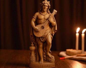 Apollo-standbeeld Apollo-altaar Apollo-beeldhouwwerk Grieks standbeeld Romeins standbeeld Griekse goden Apollo-god Griekse mythologie kunst Griekenland houtdecor Romeinse god