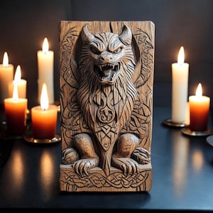 Wolf Wooden Decor Wolf Lovers Gift for Office Decor Hand-carved Wolf Decor Wolf Statue Fenrir Viking Wolf Carving Norse Wolf Celtic Altar