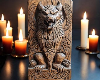 Wolf Wooden Decor Wolf Lovers Gift for Office Decor Hand-carved Wolf Decor Wolf Statue Fenrir Viking Wolf Carving Norse Wolf Celtic Altar