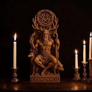 Cernunnos Cernun Wood Horned God Cernunno Cernun Celtic God Altar Statue Norse Statue Pagan God Wiccan Druid Witch Altar Wicca Gaelic Statue