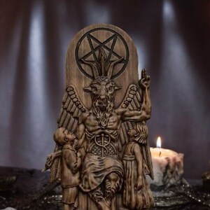 Baphomet Wooden Statue Ancient Wisdom Pentagram Sabbatic Goat Magic ...