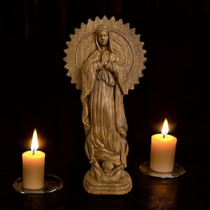 Virgin of Guadalupe Wood Statue Religious Decoration Mexican Folk Art Virgin Mary de Guadalupe Our Lady of Guadalupe Wood Carved Altar
