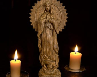 Virgin of Guadalupe Wood Statue Religious Decoration Mexican Folk Art Virgin Mary de Guadalupe Our Lady of Guadalupe Wood Carved Altar