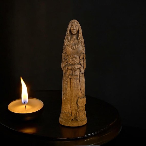 Wooden Figurine Freyja Scandinavian Goddess Wood Carving Altar Heathen Goddess Wooden Sculpture Hand Carved Scandinavian Gifts Freya Goddess
