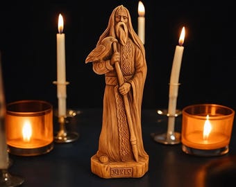 Wooden Figurine Odin Scandinavian God Wood Carving Altar Heathen God Wooden Sculpture Hand Carved Scandinavian Gift Odin Statue.Viking God