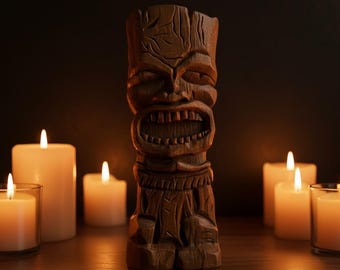 7インチ LONO TIKI、幸運と幸福の神、ハワイアンティキ神の木彫り
