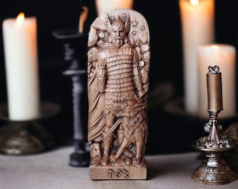 Tyr God Viking God Wood Carved Statue Pagan Paganism Fenrir Odin God Altar Sculpture Wooden Tyr Statue Carved Pagan Statue Tyr God Figurine