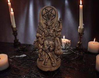 Baphomet Wooden Statue Ancient Wisdom Pentagram Sabbatic Goat Magic Alchemy Occultism Occult Idol Witchcraft Witch Carving Wood Altar Gift