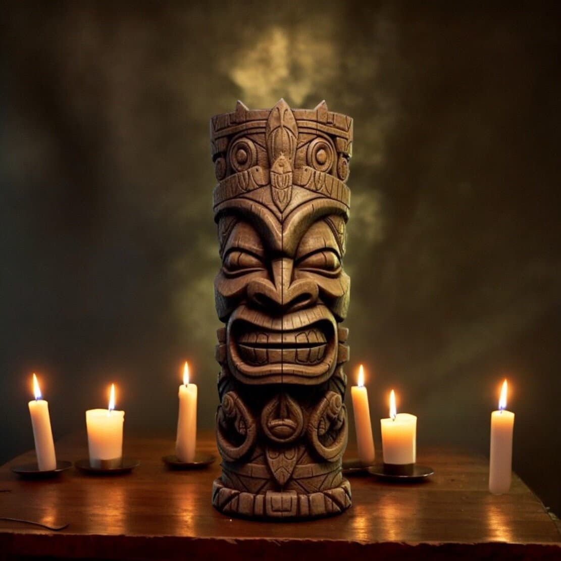 Hawaiian Hand Carved Statue Ki'i Tiki Totem Pole Hawaiian Tiki Statue Wooden Idol Wood Sculpture Decor Tiki Face Gods Tiki Arts Tiki Statues