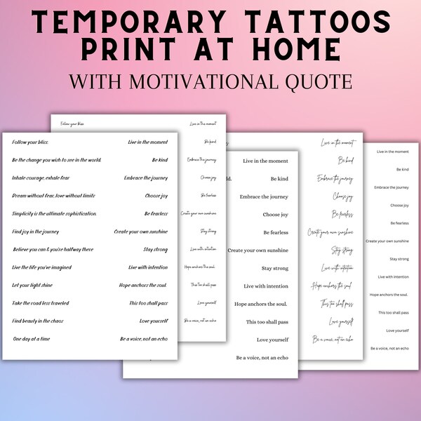 Print at Home Temporary Tattoo with 24 Quotes | Fake Tattoo | Removable Tattoo with Words or Phrase | Motivational Quote Temporary Tattoo