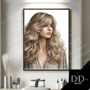 Hair Model, Hairdressers Wall Art Poster | Blonde Hair, Cut Blow dry Image | Hair Stylists Tools | DIGITAL Printable Art High Quality 300dpi