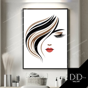 Hair & Beauty, Poster Wall Art, Minimalistic Line Art | Salon, Hairdressers Prints | Hair Stylists | DIGITAL Printable, High Quality 300dpi