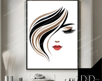 Hair & Beauty, Poster Wall Art, Minimalistic Line Art | Salon, Hairdressers Prints | Hair Stylists | DIGITAL Printable, High Quality 300dpi