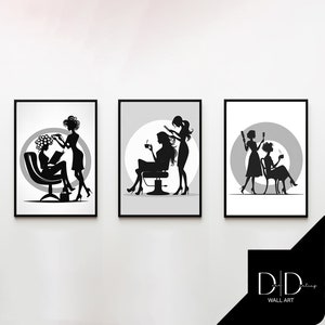 Hair & Beauty, 3 Posters Wall Art, Minimalistic Art | Salon, Hairdressers Prints | Hair Stylists | DIGITAL Printable, High Quality 300dpi