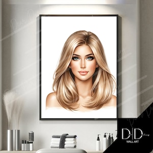 Hair Model, Hairdressers Wall Art Poster | Blonde Hair, Cut Blow dry Image | Hair Stylists Tools | DIGITAL Printable Art High Quality 300dpi