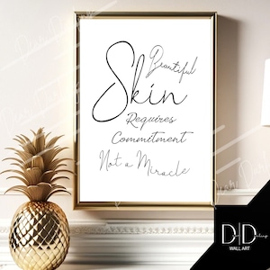 Väggcitat för skönhetssalong, vacker hud, kräver engagemang ~ Minimalistisk, Lounge Beauty, digital omedelbar nedladdning | A4/A2 storlekar i Storbritannien och USA