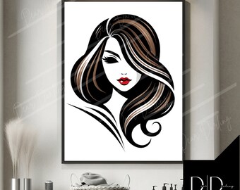 Hair & Beauty, Poster Wall Art, Minimalistic Line Art | Salon, Hairdressers Prints | Hair Stylists | DIGITAL Printable, High Quality 300dpi
