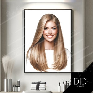 Hair Model, Hairdressers Wall Art Poster | Blonde Hair, Cut Blow dry Image | Hair Stylists Tools | DIGITAL Printable Art High Quality 300dpi