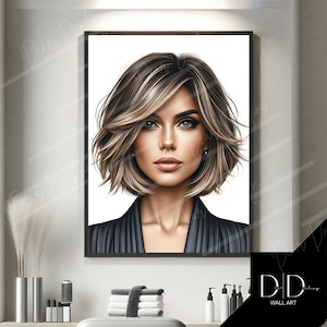 Hair Model, Hairdressers Wall Art | Blonde Highlights Hair, Cut Blow dry Image | Hair Stylists Tools | DIGITAL Printable Art High Quality