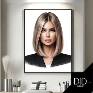 Hair Model, Hairdressers Wall Art | Blonde Highlights Hair, Cut Blow dry Image | Hair Stylists Tools | DIGITAL Printable Art High Quality