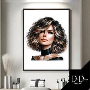 Hair Model, Hairdressers Wall Art | Blonde Highlights Hair, Cut Blow dry Image | Hair Stylists Tools | DIGITAL Printable Art High Quality