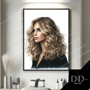 Hair Model, Hairdressers Wall Art | Blonde Highlights Hair, Cut Blow dry Image | Hair Stylists Tools | DIGITAL Printable Art High Quality