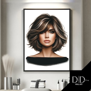 Hair Model, Hairdressers Wall Art | Blonde Highlights Hair, Cut Blow dry Image | Hair Stylists Tools | DIGITAL Printable Art High Quality