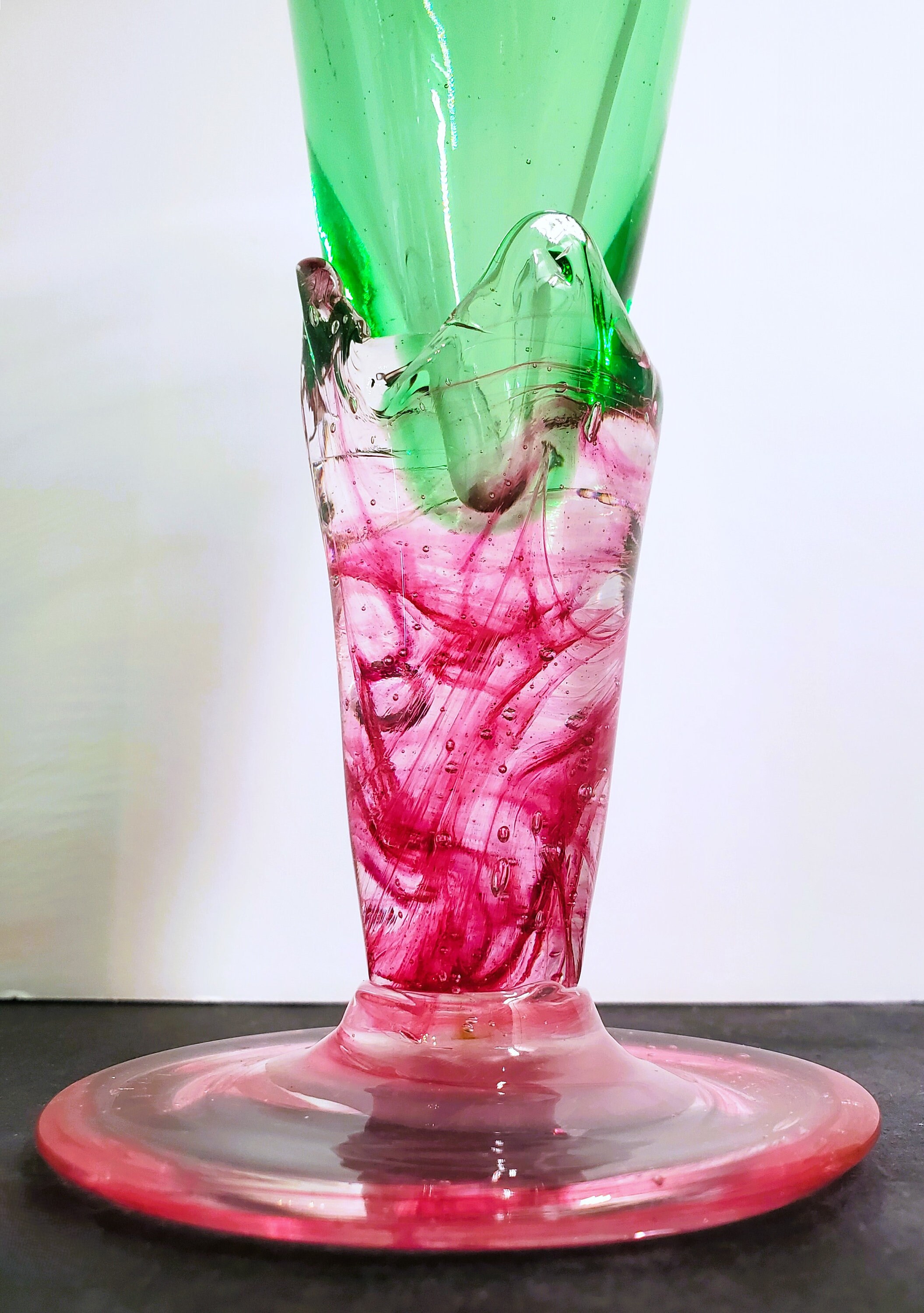 Pink and Green Art Glass Vase Swirls and Bubbles - Etsy