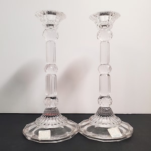 Vintage Pair of Fifth Avenue 24% Lead Crystal Pineapple Candlestick Holders
