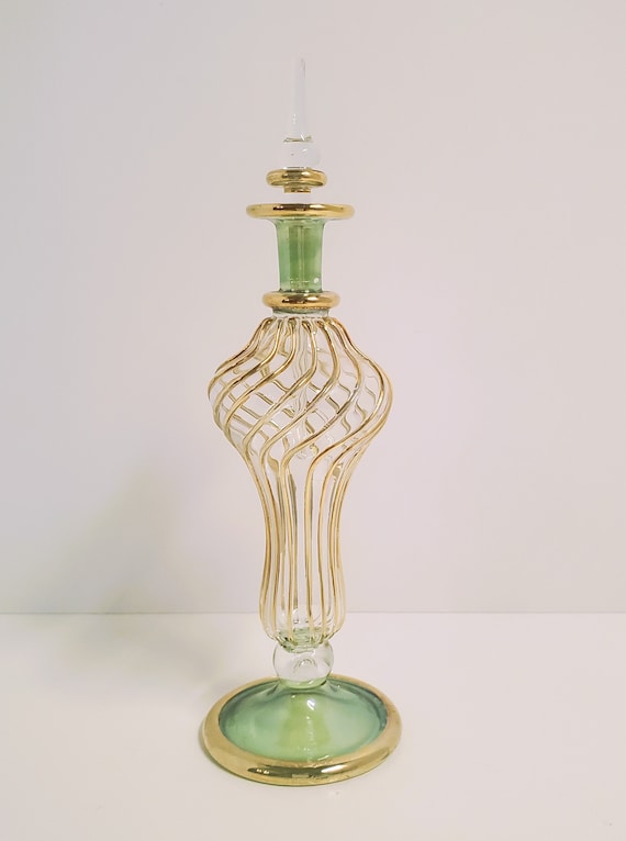Vintage Green and Gold Hand Blown Egyptian Perfume