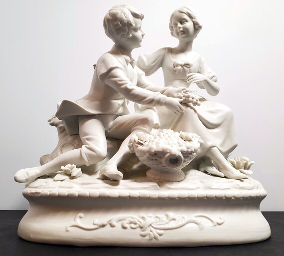 Vintage White Porcelain Boy and Girl Victorian Figurine