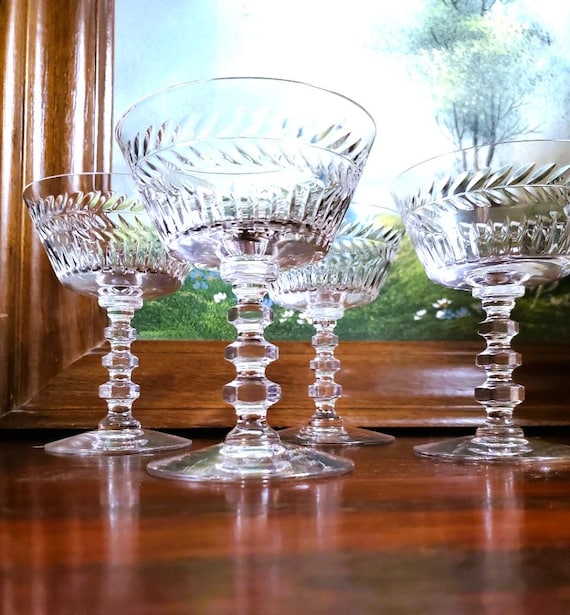 Vintage Tiffin Franciscan Etched Laurel Wreath Crystal Cut Glass