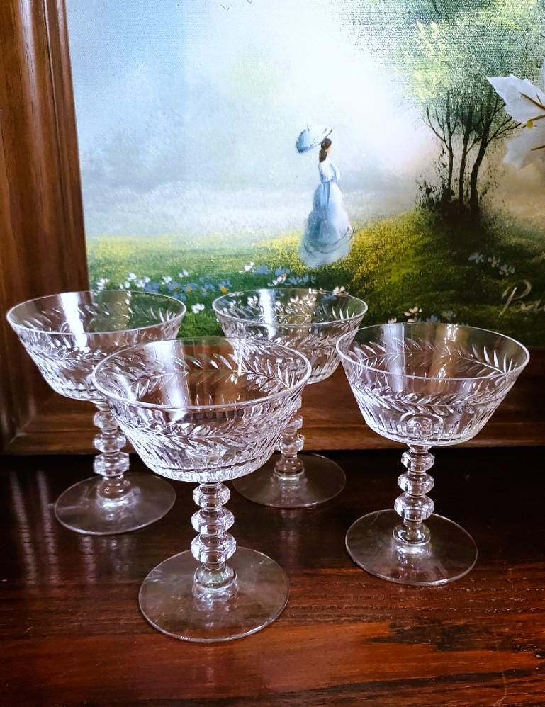 Vintage Tiffin Franciscan Etched Laurel Wreath Crystal Cut Glass