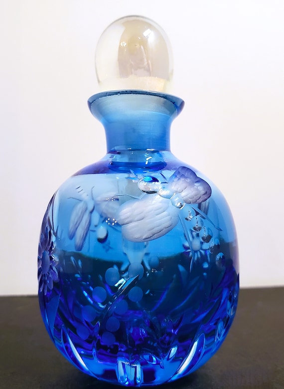 Vintage "Crystal Clear" Blue Glass Perfume Bottle 