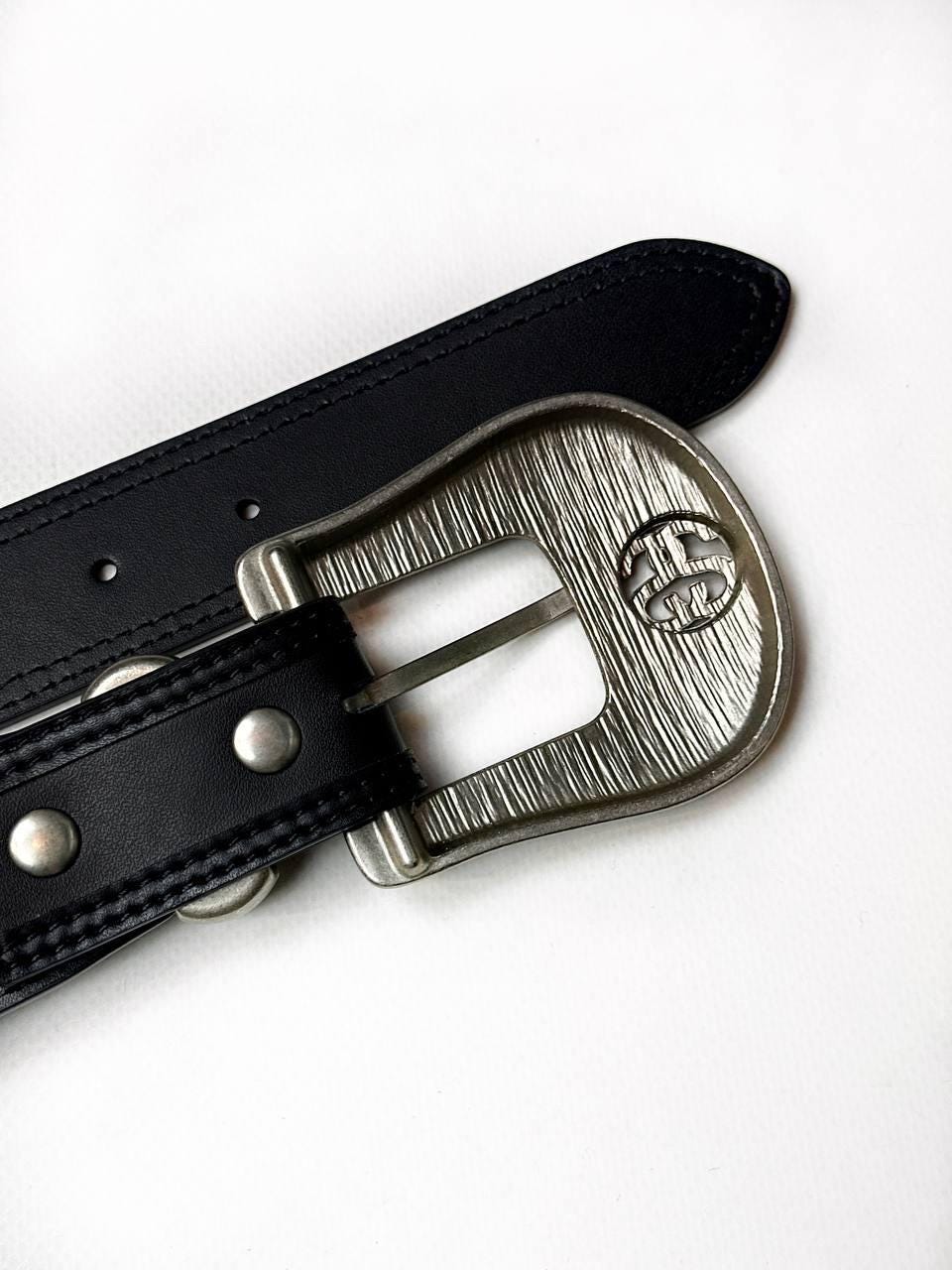 Vintage Stussy Ss-link Cowboy Black Leather Belt Size L/XL Vintage Stussy Ss-link Cowboy Black Leather Belt Size L/XL