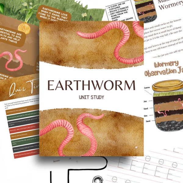 Earthworm Unit Study | Nature study | Homeschool | Education | Printable PDF | Instant access | Science | Montessori |