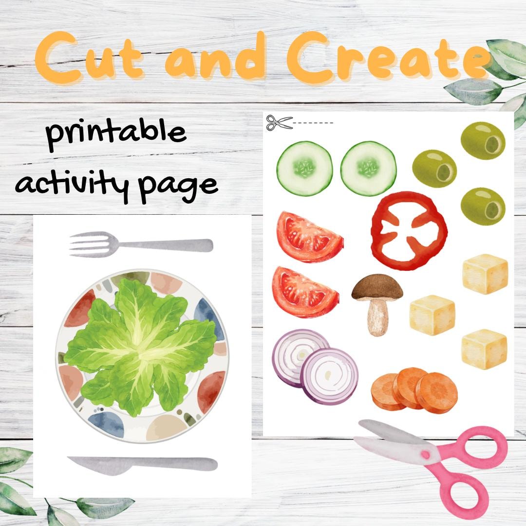 Print & Cut Salad Activity Printable | Pretend Play Food | Fine Motor ...