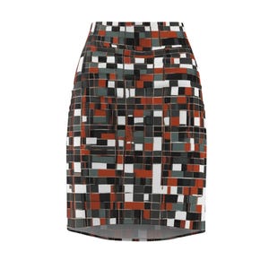 Black and Red 3D Checkered Women&#39;s Pencil Skirt, Trendy Geometric Fashion, Artistic Skirt, Geometric Clothing, horror, Cosplay, crochet