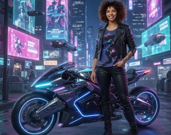 Camiseta sin mangas estilo cyberpunk, arte neón futurista